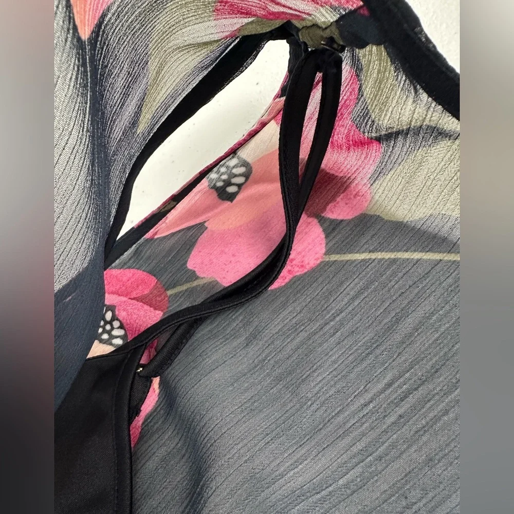 Calvin Klein Floral Sleeveless Chiffon High-Low Dress Navy Pink Red Elegant 12 - Picture 10 of 12